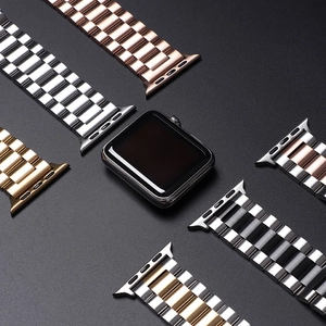 Three-bead stainless steel straps for Apple Watch in gold, rose gold, silver, and dual-tone