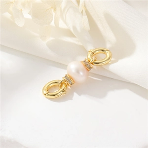 Elegant 14K gold filled pearl clasp connector with micro-set zircons on white silk