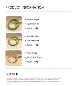 Details zu Größe und Gewicht für geometrische Armbänder aus Acryl, Harz und Metall