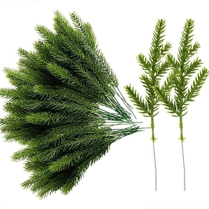 Artificial pine needles with red berries for Christmas home table decoration 7-fork branches