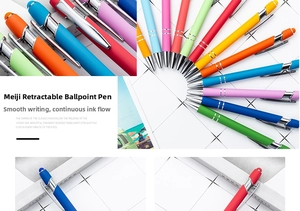 Detailed close-up showing vibrant multi-color retractable ballpoint pens with matte finish