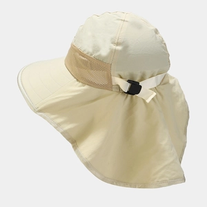 Kids quick-dry sun hat with neck flap and breathable mesh in beige for outdoor UV protection