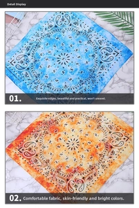 Close-up of paisley pattern tie-dye cotton bandanas showing fine hemmed edges and texture