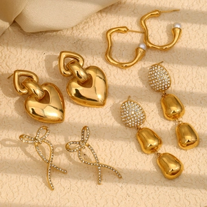 Stainless Steel Earrings For Women 18K Gold Plated Butterfly Heart Peanut Shape Rhinestone Zircon Faux Artificial Pearl Studs