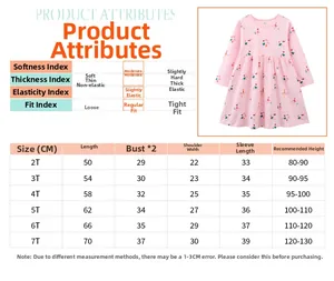Detaillierte Größentabelle für rosa langärmliges Strickkleid für Mädchen mit Maßangaben