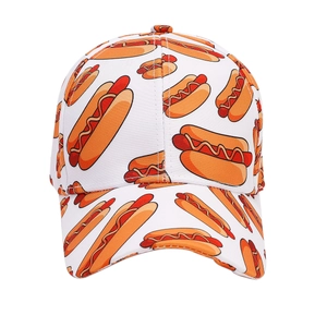 White baseball cap with cartoon hot dog print for men and women, sun protection sun hat