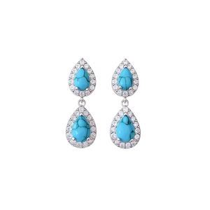Vintage silver stud earrings featuring turquoise waterdrop pendants with zircon inlay