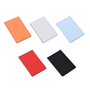 Five colorful rectangular PU leather makeup mirrors in orange, blue, grey, red, and black