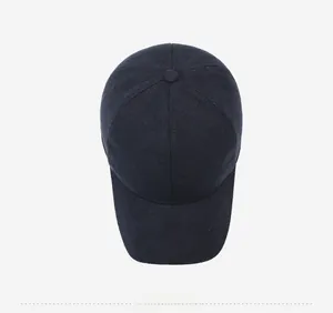 Top-down view of thick winter baseball cap featuring classic six-panel design