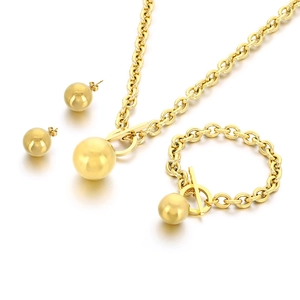 Chunky gold OT buckle chain jewelry set with ball pendants including necklace and bracelet