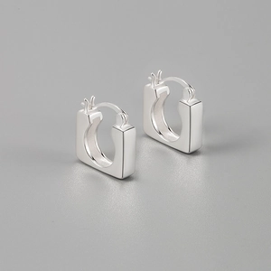 Geometric Square Hoop Earrings 925 Sterling Silver Thick High Polish Minimalist Jewelry For Women
