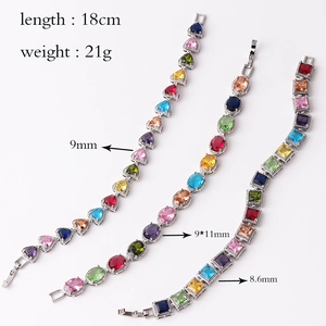 Fashionable minimalist bracelets with multicolored zircon stones in heart and oval shapes