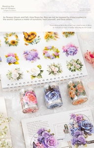 Floral PET tape rolls and sticker book set for scrapbooking with vintage lace background