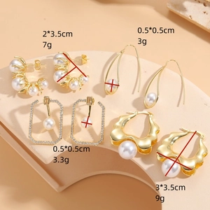 Minimalist pearl and zircon 14K gold plated earrings collection in various geometric styles