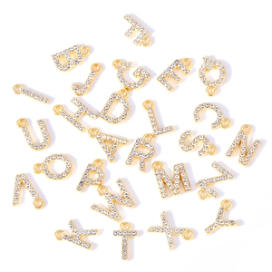 Golden alloy 26 alphabet pendants set with inlaid rhinestones for DIY jewelry making