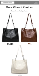 Detailed comparison of tote bags in black, brown and white with patchwork texture design