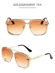 Steampunk sunglasses with gold frames, gradient tea lenses and side mesh metal details