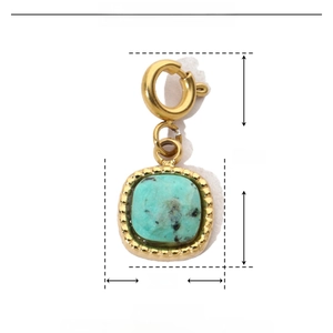 Detailed dimensions of gold stainless steel heart pendant with sky blue natural stone