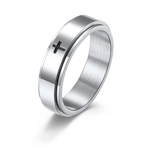 Anillo Spinner de Cruz de Acero de Titanio Para Hombres Mujeres Alivio del Estrés Ansiedad Fidget Ring Banda Rotativa Joyería