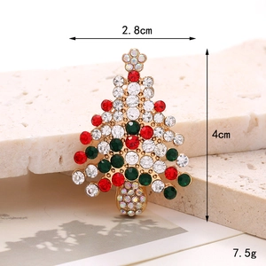 Christmas tree brooch pin in gold alloy with colorful rhinestones measuring 2.8x4cm
