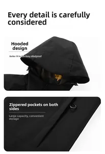 Detail der Kapuzenjacke mit wasserfestem Stoff, gelbem Tarnfutter und seitlichen RV-Taschen