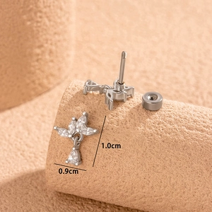 Silver marquise zircon leaf stud earrings with screw back butterfly clasp closure