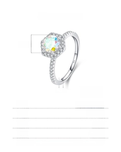 Detailed size parameters of S925 sterling silver ring with colorful gradient crystal stones