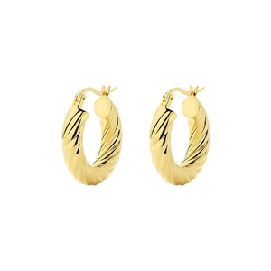 Polished gold twisted hoop earrings with a modern croissant design for women