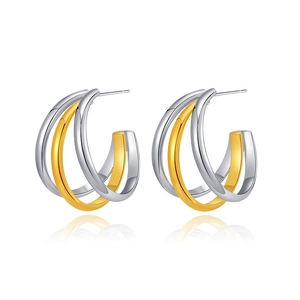 Two-tone intertwined C-shape hoop earrings in 18K gold and silver brass finish