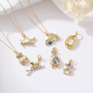 Copper Gold Plated Zirconia Airplane Yacht Windmill Pendant Only Without Chain For DIY Jewelry Making Women Accessories