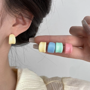 Minimalist C-shaped colorful resin stud earrings in summer candy colors for women