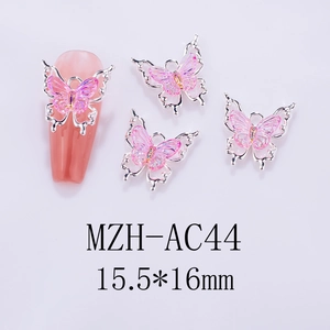 Detail of 3D gradient pink aurora butterfly nail art charm with silver frame 15.5x16mm