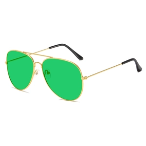 Classic aviator sunglasses with gold metal frame and green lenses for men and women