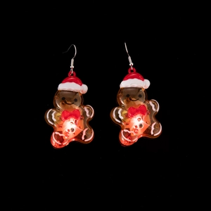 Orecchini a LED omino di pan di zenzero luminosi con luce rossa e finitura arancione
