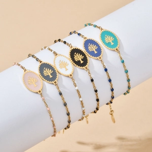 Bracciale Bohémien Albero Della Vita In Smalto E Acciaio Inossidabile Per Donna Perline Colorate Gioielli Di Moda