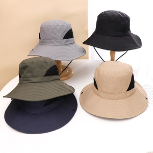 Outdoor Bucket Hat Wide Brim Sun Protection Quick Dry Breathable Mesh Fishing Hiking Adjustable Chin Strap Unisex