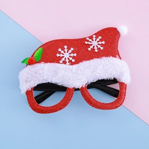Lunettes de Noël avec chapeau de Père Noël rouge, paillettes et bordure en peluche