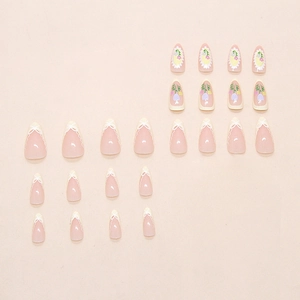 Set of 20 press on nails featuring French bows and hand-painted tulip floral patterns