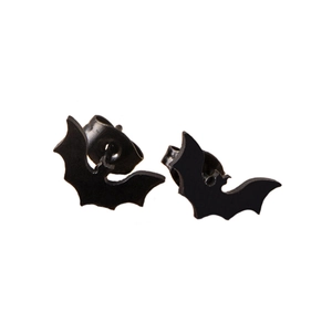 Gothic matte black bat stud earrings for Halloween, minimalist alloy jewelry set