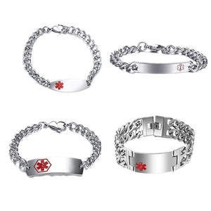 Bracciale medico da uomo in acciaio inossidabile con logo stella della vita rosso
