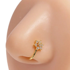Manchette de nez en U dorée avec motif fleur et zircons blancs pour nez non percé