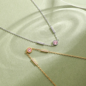 Elegant gold and silver stainless steel necklace with pink zircon and diamond accents