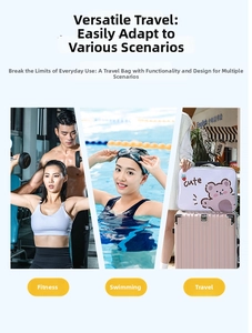 Cartoon travel bag used for fitness, swimming, and outdoor trips in various real scenarios