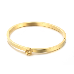 Bracciale rigido in acciaio inossidabile dorato con castone rotondo per gioielli fai-da-te