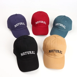 Classic cotton baseball caps with NATURAL embroidery available in five distinct colors