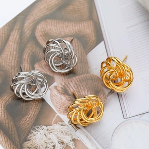 Korean Style Hollow Bird's Nest Stud Earrings For Women Niche Design Geometric Spiral Copper Electroplated 18K Earrings Jewelry Gift