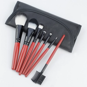 Professional Makeup Brushes Kit Wood Handle Synthetic Fiber Bristles Portable Travel Storage Bag Red Black