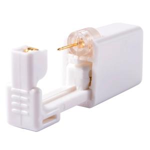 Single-use disposable ear piercing gun with built-in 316L gold stud in a 45-degree angle