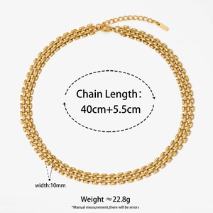 Flat link gold stainless steel necklace 40cm plus 5.5cm extension 10mm width