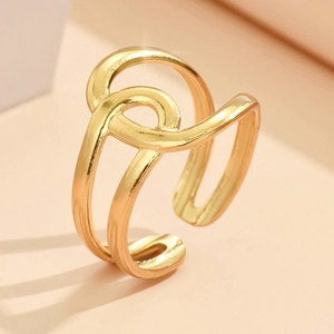 Minimalist gold-plated stainless steel hollow double-layer open ring for women